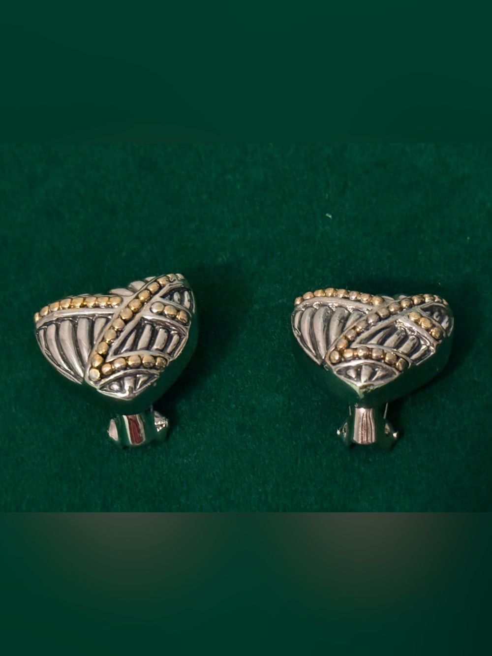 Vintage MX Michael Morrison Two-Tone Silvertone and Gold Heart Clip-On Earrings